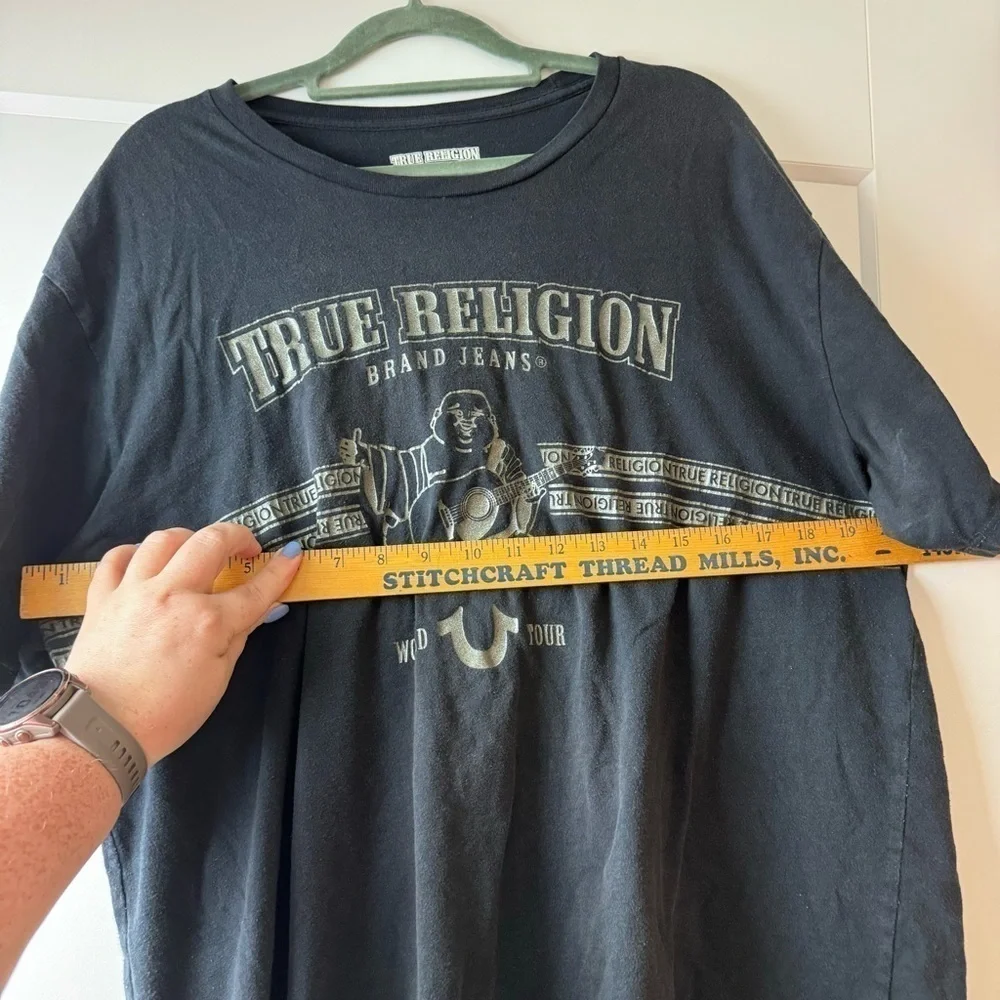 True Religion XXL T Shirt Tee Buddha Logo Navy Made in El Salvador